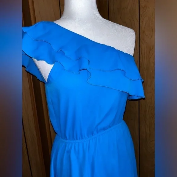 AYLA one shoulder mini blue ruffle dress size small - Picture 5 of 8